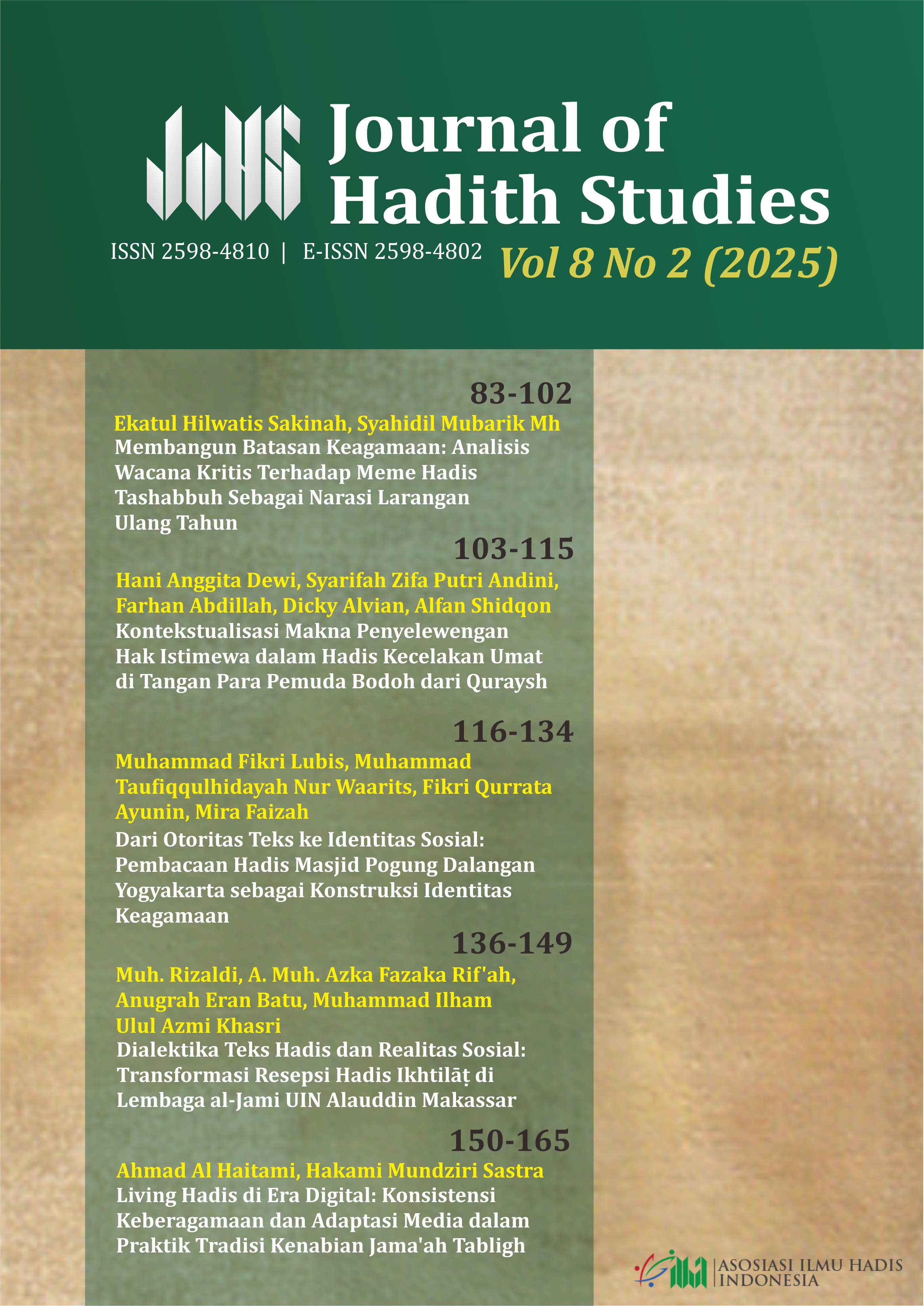 					View Vol. 8 No. 2 (2025): Journal of Hadith Studies
				